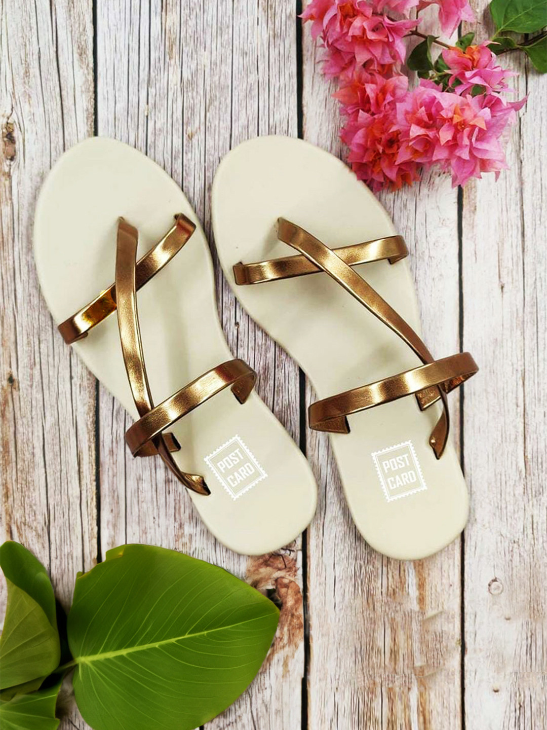 POSTCARD Women Bronze-Toned Solid Open Toe Flats