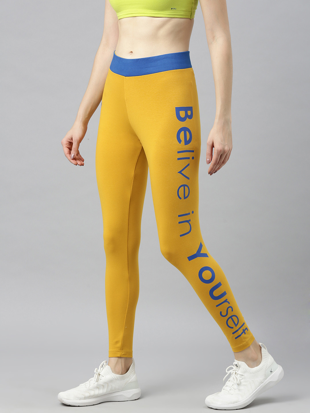 zebu Women Mustard Yellow Printed Skinny Fit Tights