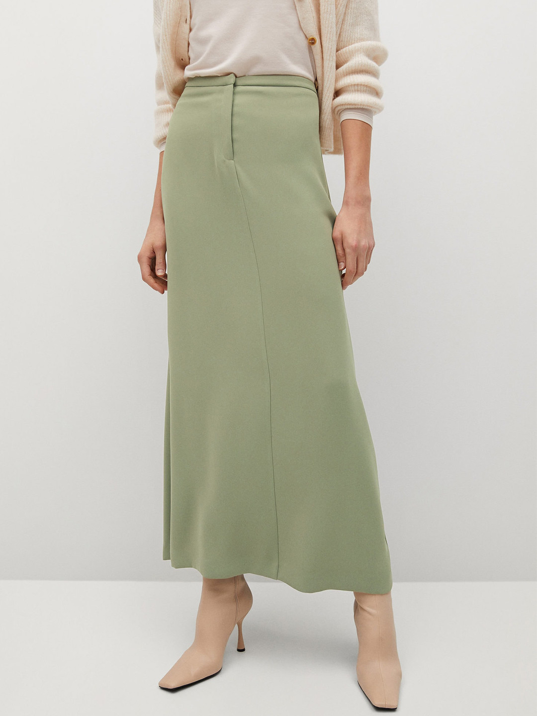 MANGO Green A-Line Midi Skirt