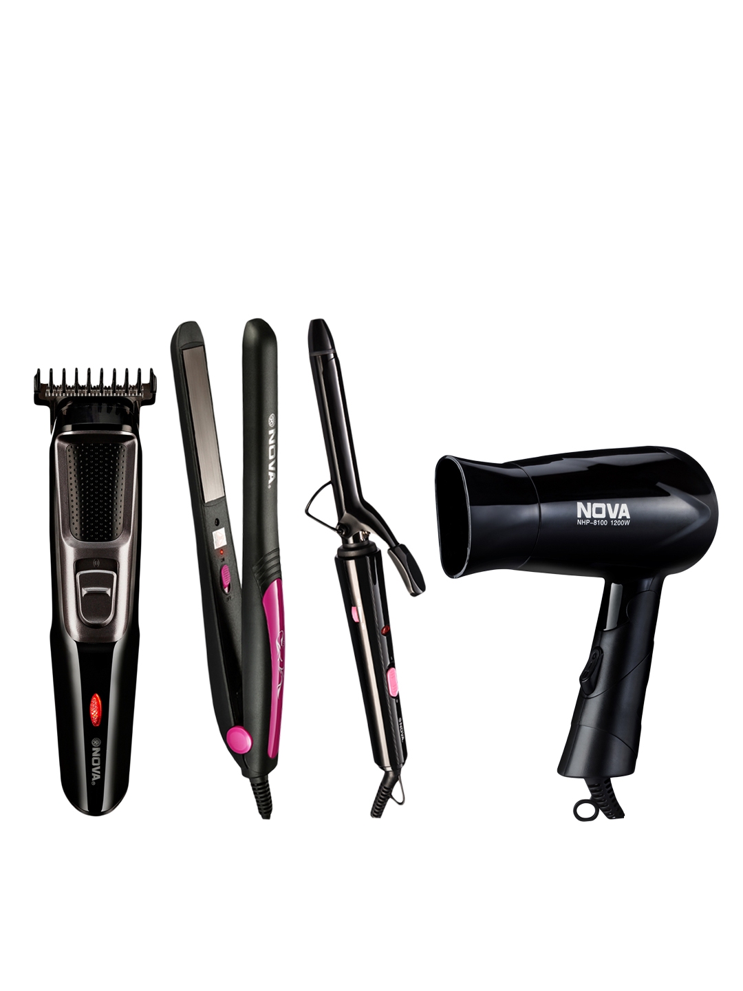 NOVA Unisex Set of Hair Straightener, Foldable Hair Dryer, Hair Curler Cordless Trimmer