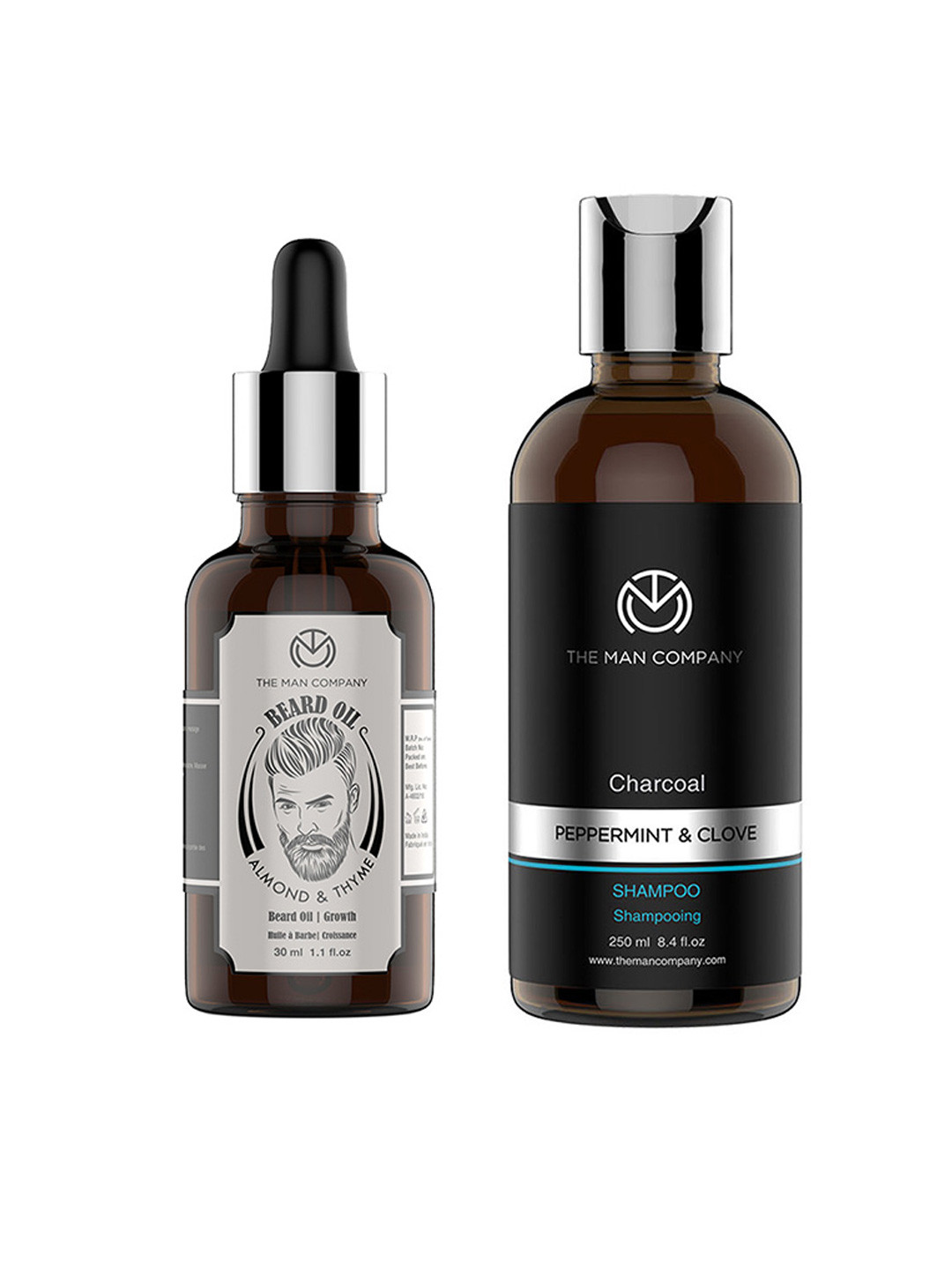 THE MAN COMPANY Set of Almond & Thyme Beard Oil & Charcoal Peppermint & Clove Shampoo