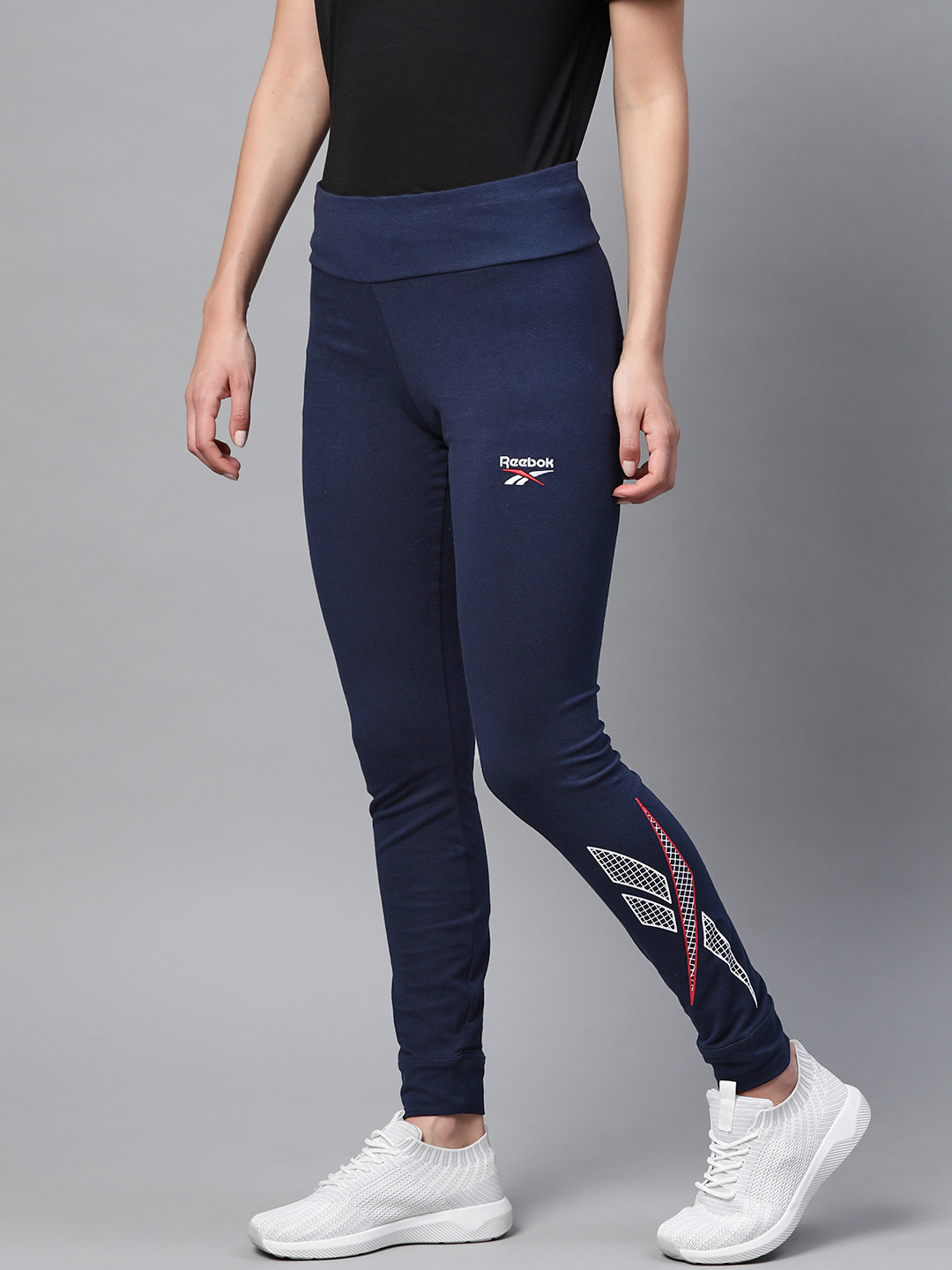 Reebok Classic Women Navy Blue Printed Detail TS Big Logo Classics Tights