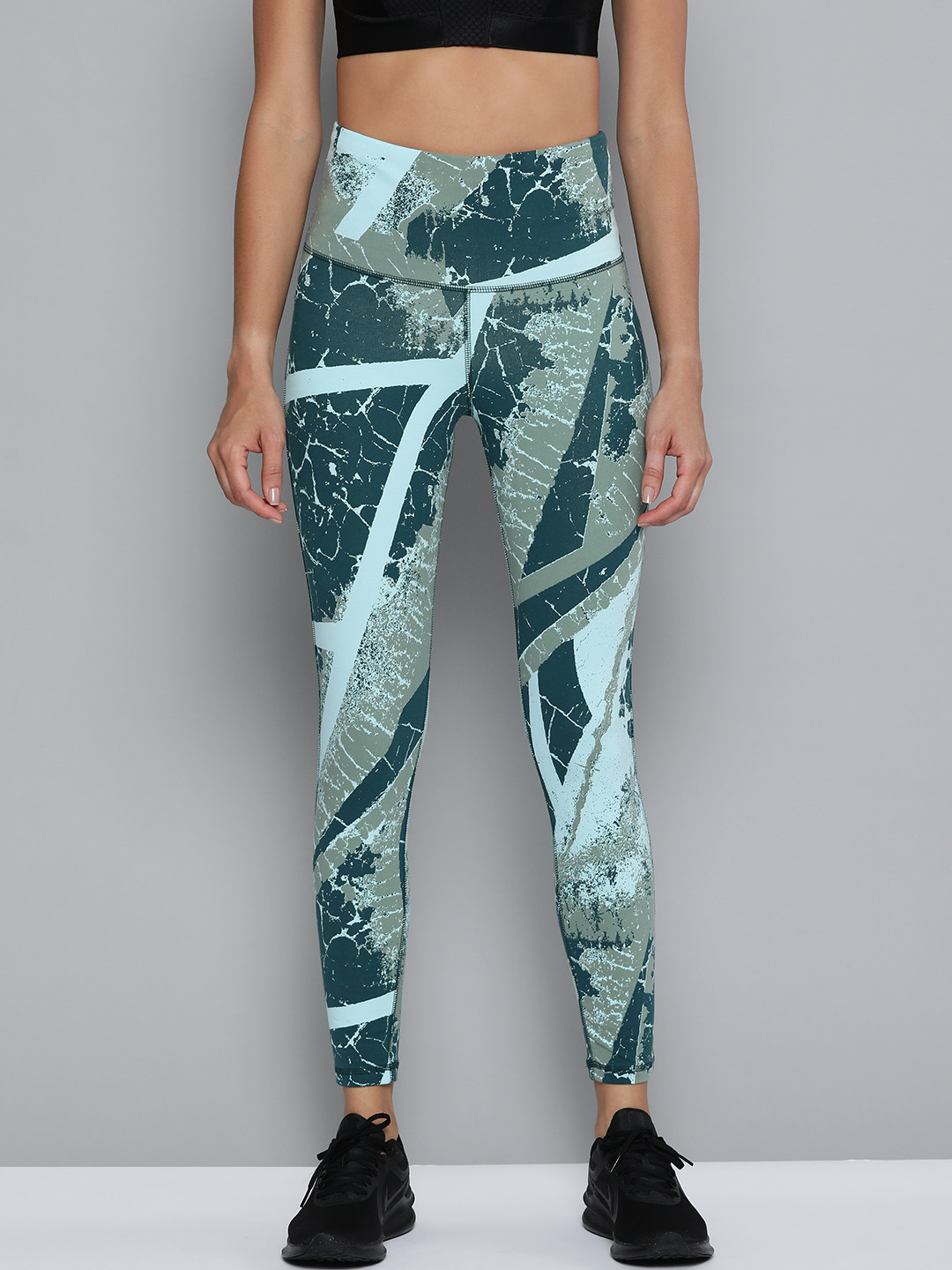Reebok Women Green & Blue Abstract MYT All Over Print Hight Rise Fitted Fit Leggings