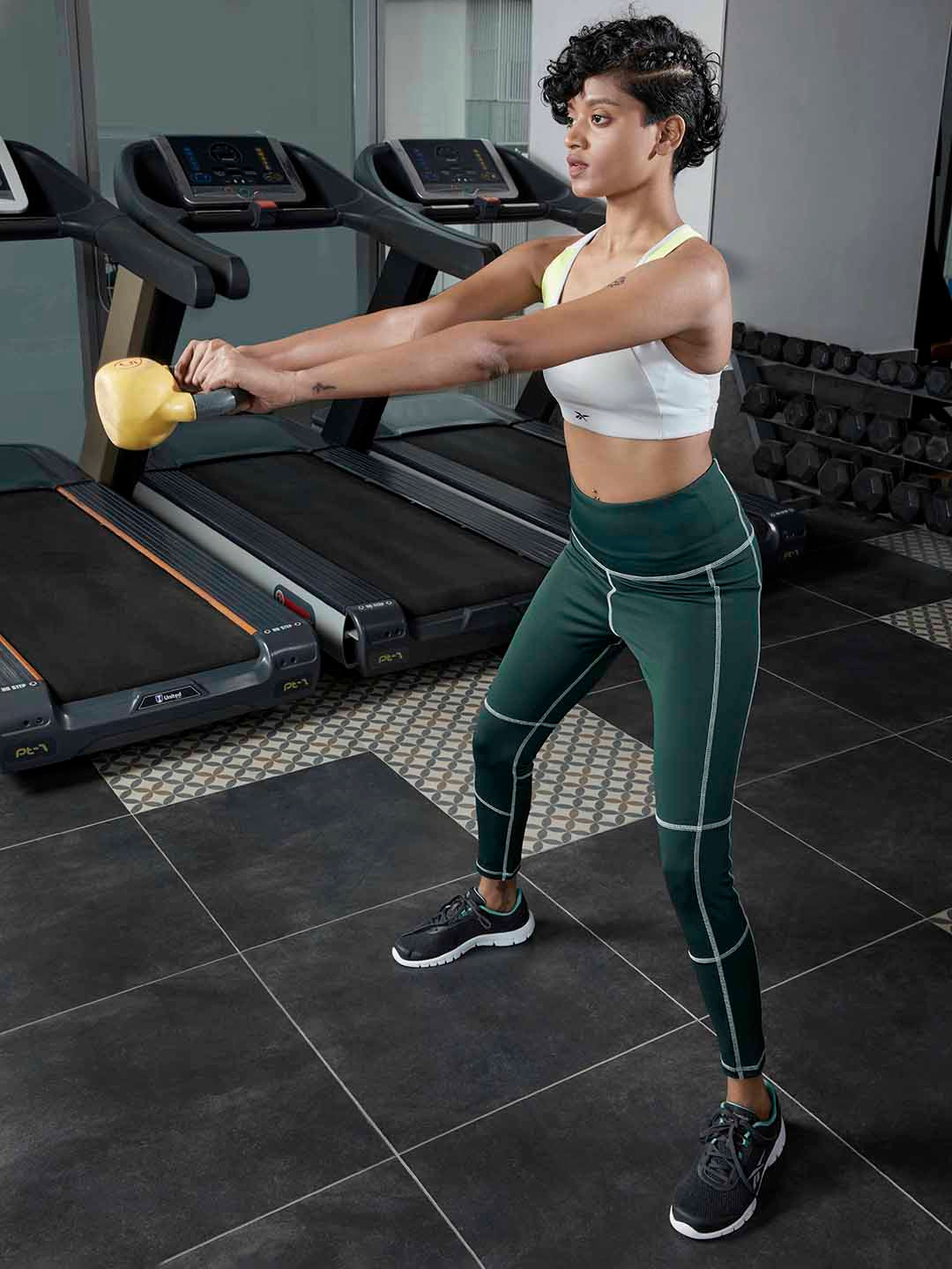 Reebok Women Green Solid WOR Detail High Rise 7/8 Tights