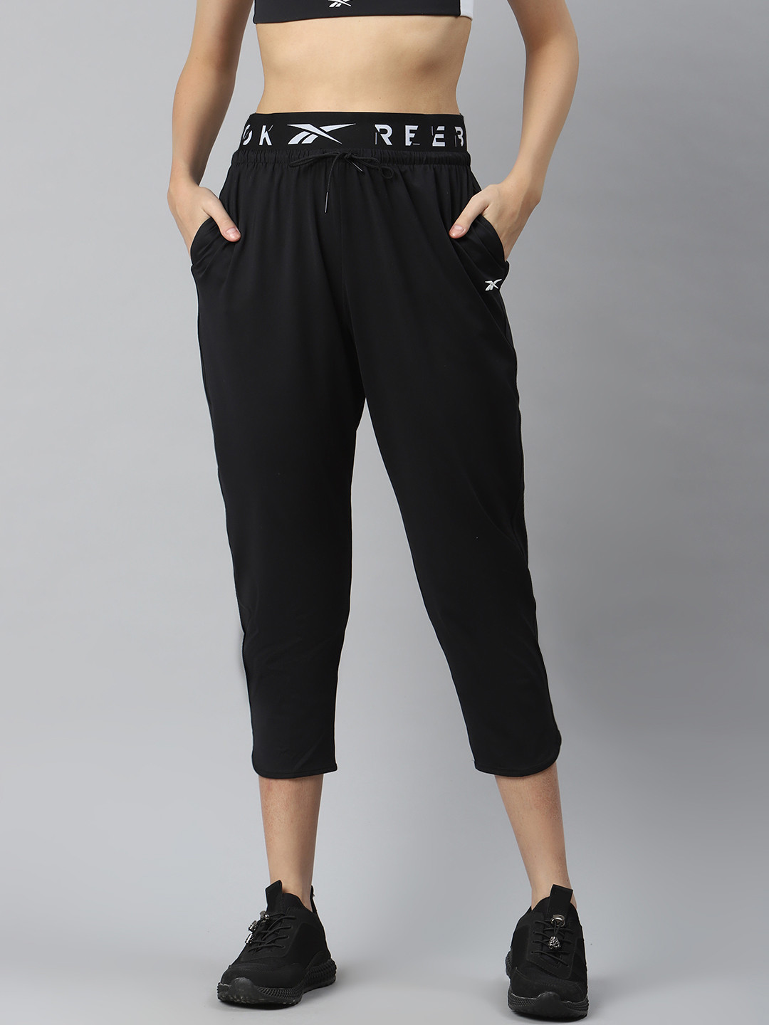 Reebok Women Black Training Lightweight Jersey 7/8th Track Pants
