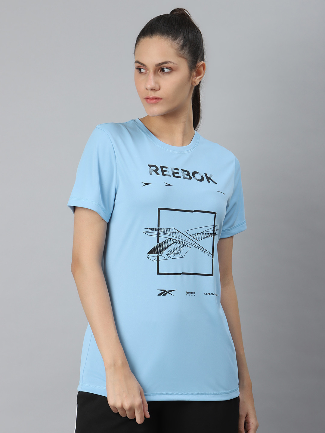 Reebok Women Blue Training Prime Graphic Print Round Neck T-shirt