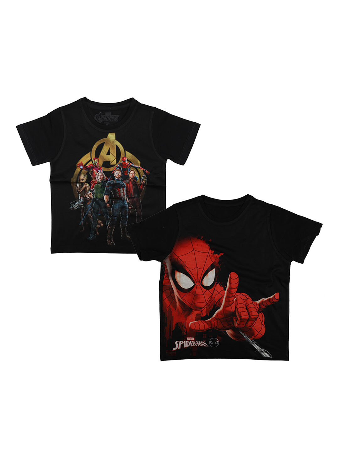 Marvel by Wear Your Mind Boys Black Set of 2 Printed Round Neck T-shirt