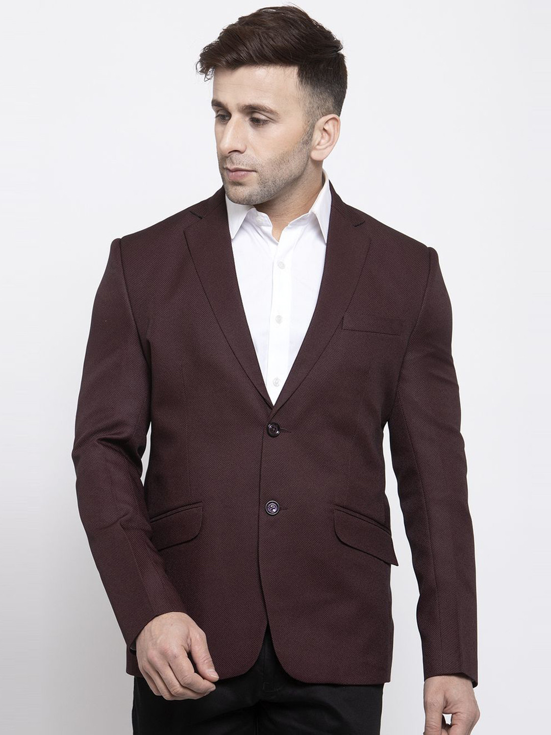Wintage Men Brown Self-Design Tailored Fit Single-Breasted Blazer