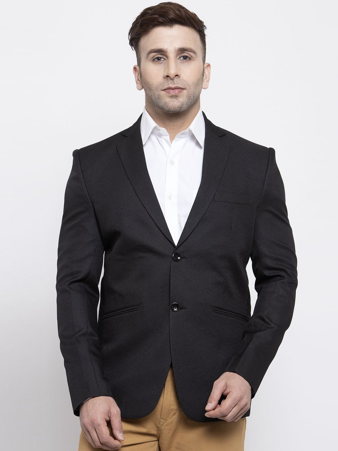 Wintage Men Black Solid Tailored-Fit Single-Breasted Blazer