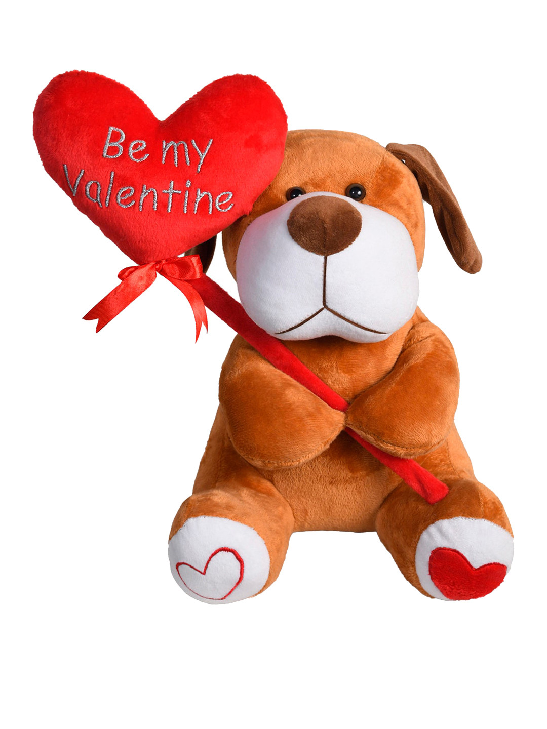 Ultra Kids Brown & Red Stuffed Sitting Dog Holding Red Heart Be Mine Valentine Soft Toy