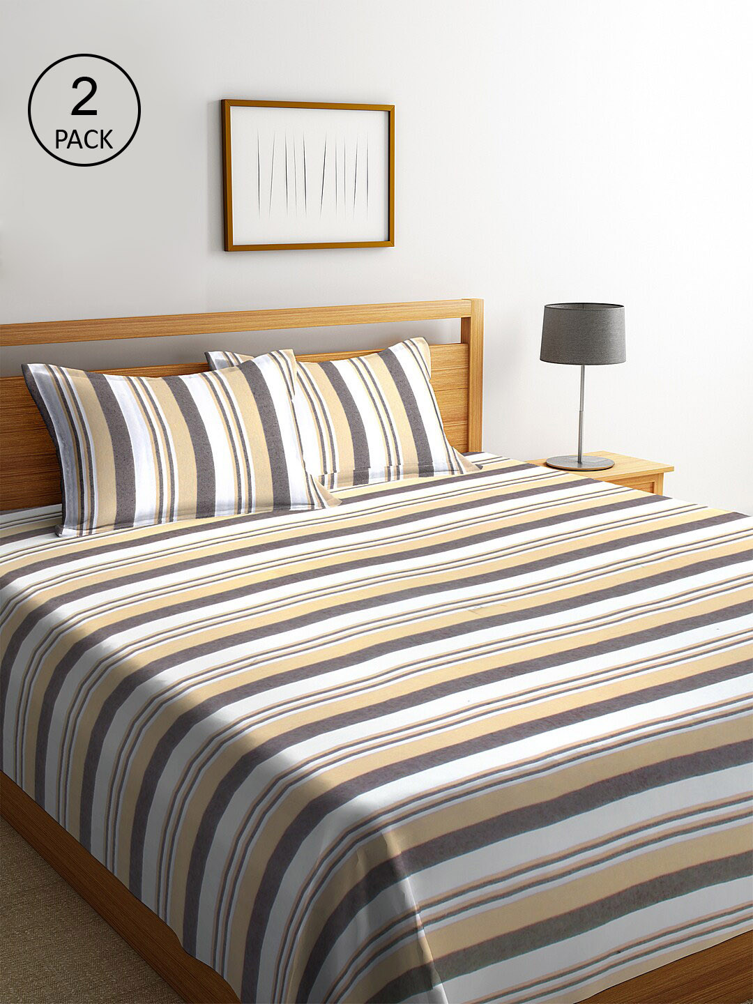 Klotthe Pack of 2 Brown Woven Design Double Bed Cover With 4 Pillow Covers