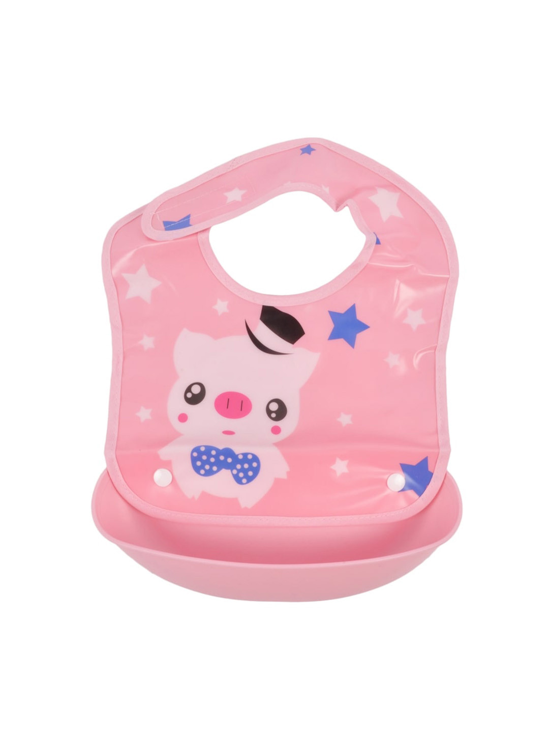 Yellow Bee Kids Blue & Pink Printed Easy Clean Bib With Crumb Collector