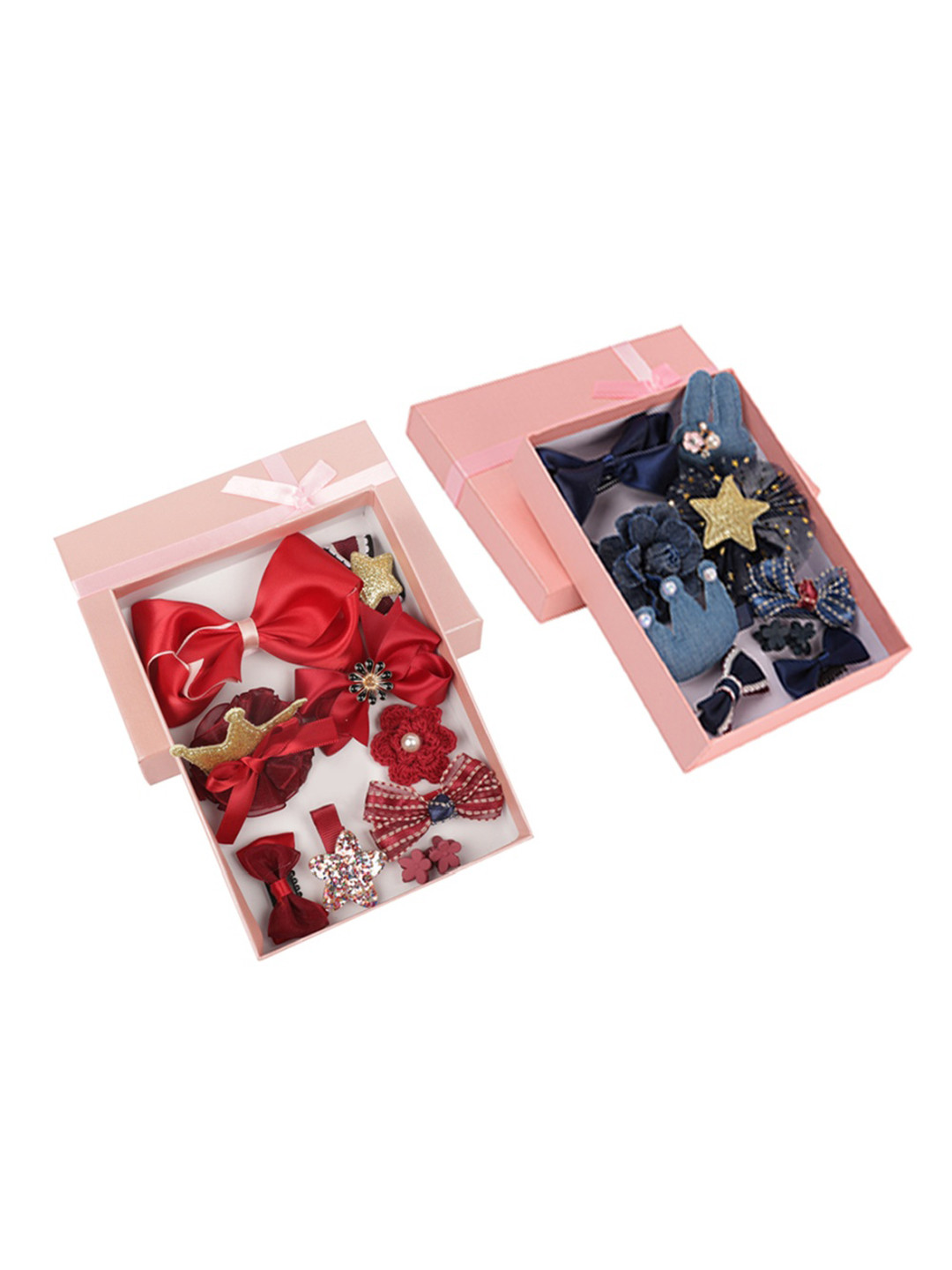 Yellow Bee Girls Set Of 20 Red & Navy Blue Embellished Hair Accessories