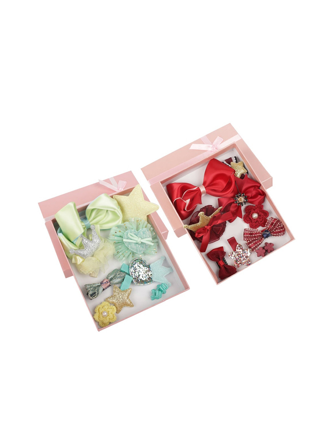 Yellow Bee Girls Set Of 20 Red & Green Embellished Hair Accessories