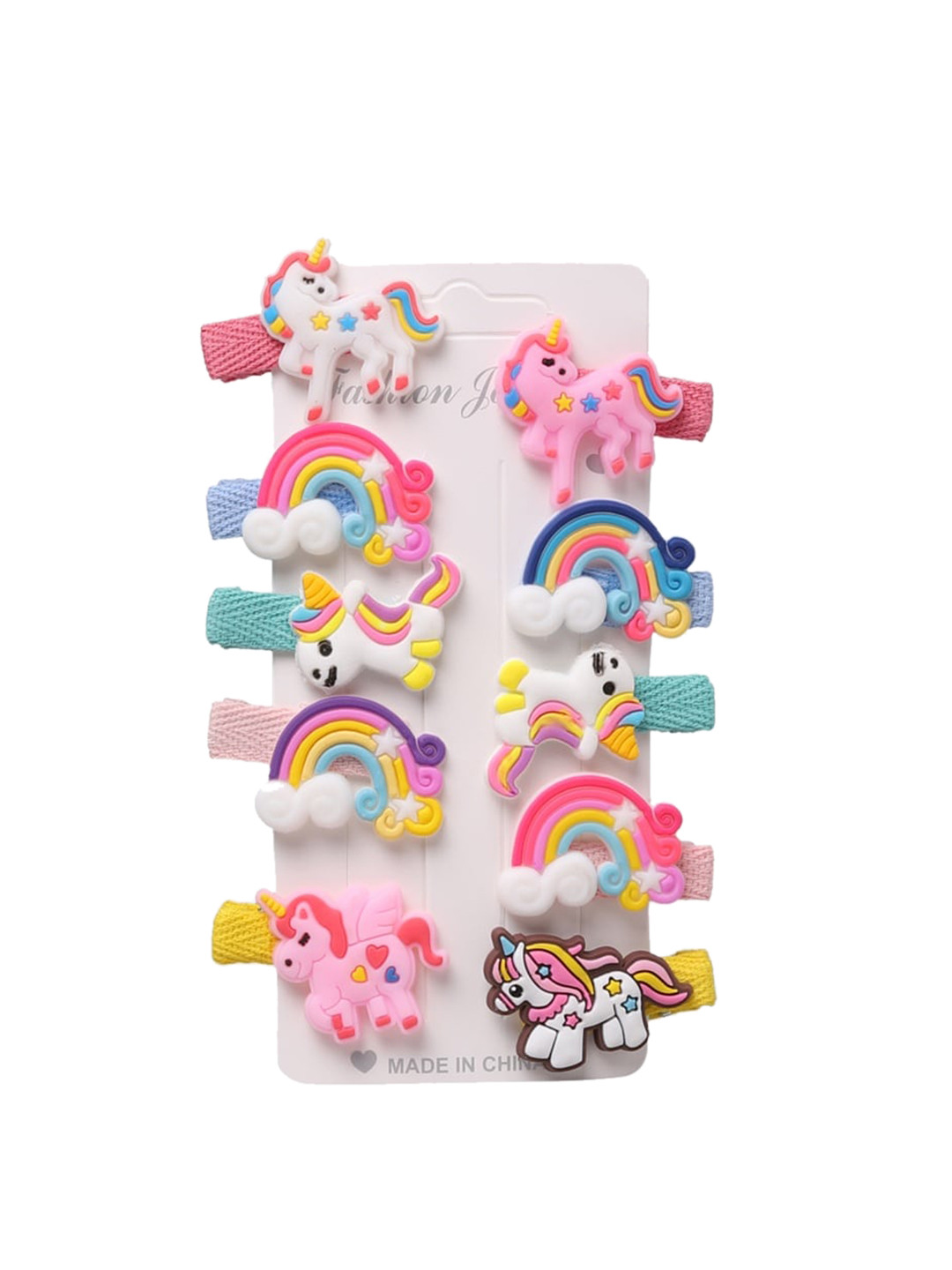 Yellow Bee Girls Set Of 10 White & Pink Embellished Alligator Hair Clips