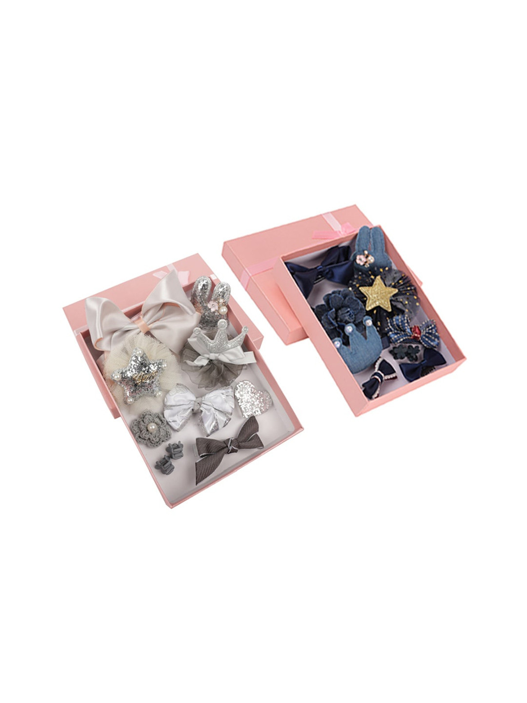 Yellow Bee Girls Set Of 20 Grey & Blue Embellished Hair Accessories