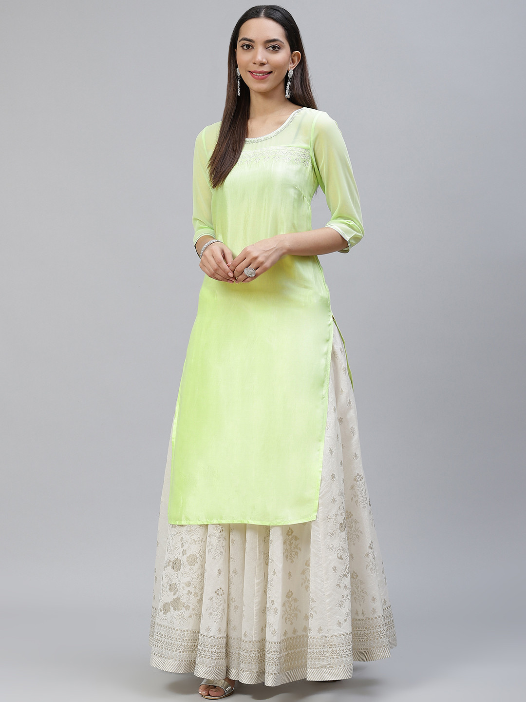 AURELIA Women Green Thread Work Detail Kurta