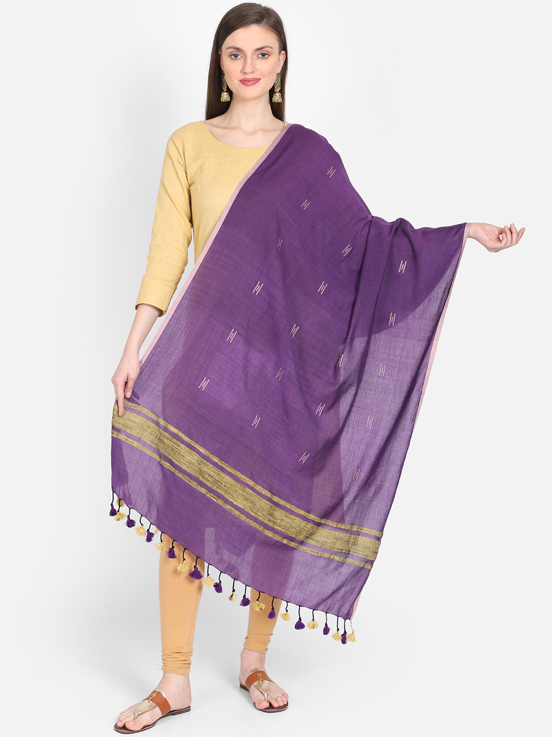 THE WEAVE TRAVELLER Purple & Gold-Toned Woven Design Dupatta