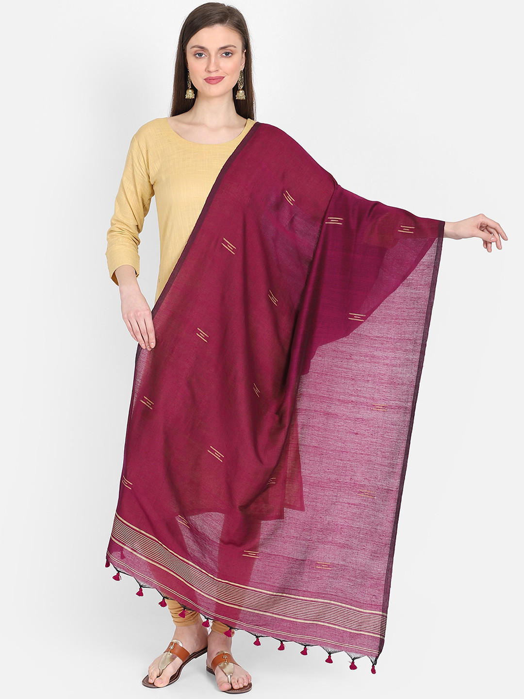 THE WEAVE TRAVELLER Burgundy & Beige Woven Design Dupatta