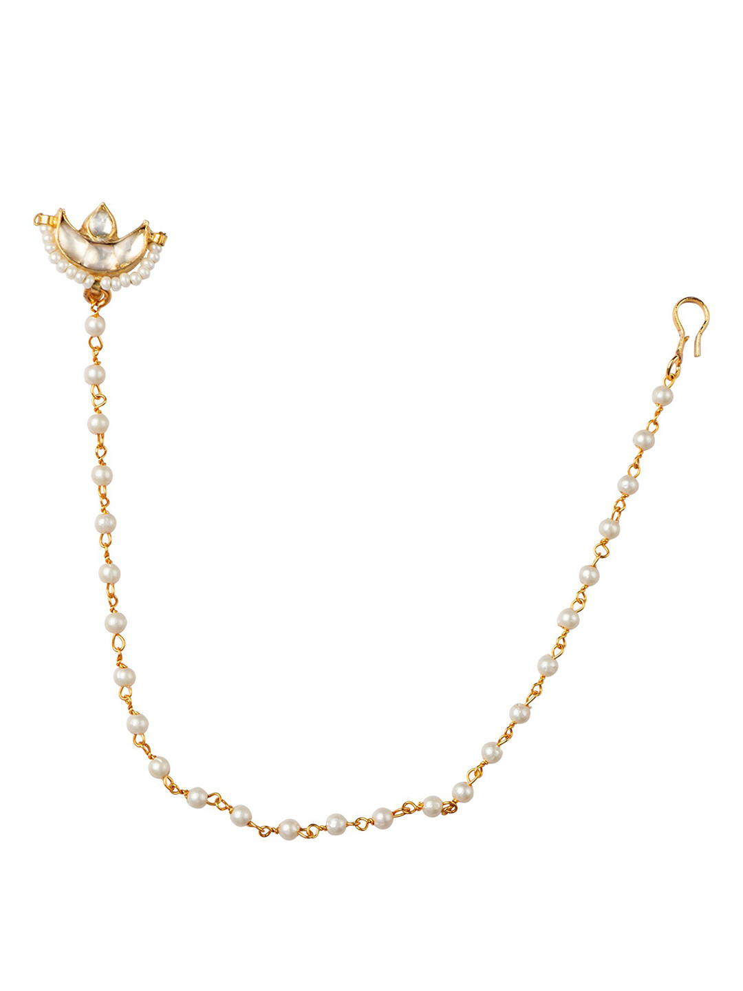 MORKANTH JEWELLERY 24KT Gold-Plated & White Pachhi Kundan Nosepin With Chain