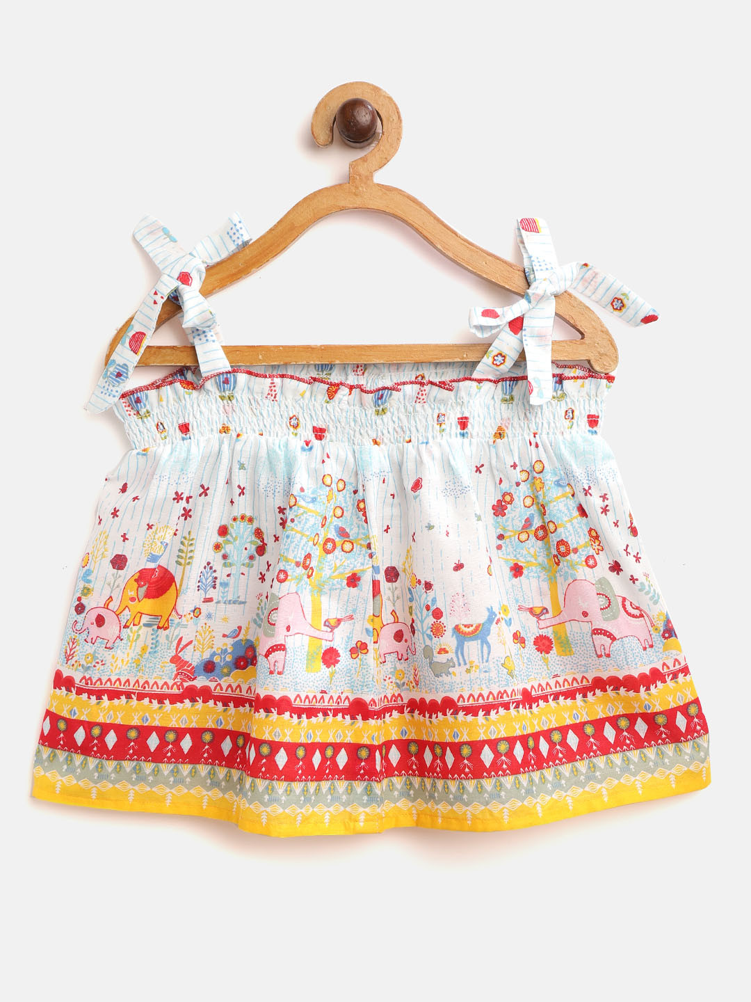 Biba Girls White & Red Conversational Printed Pure Cotton A-line Top