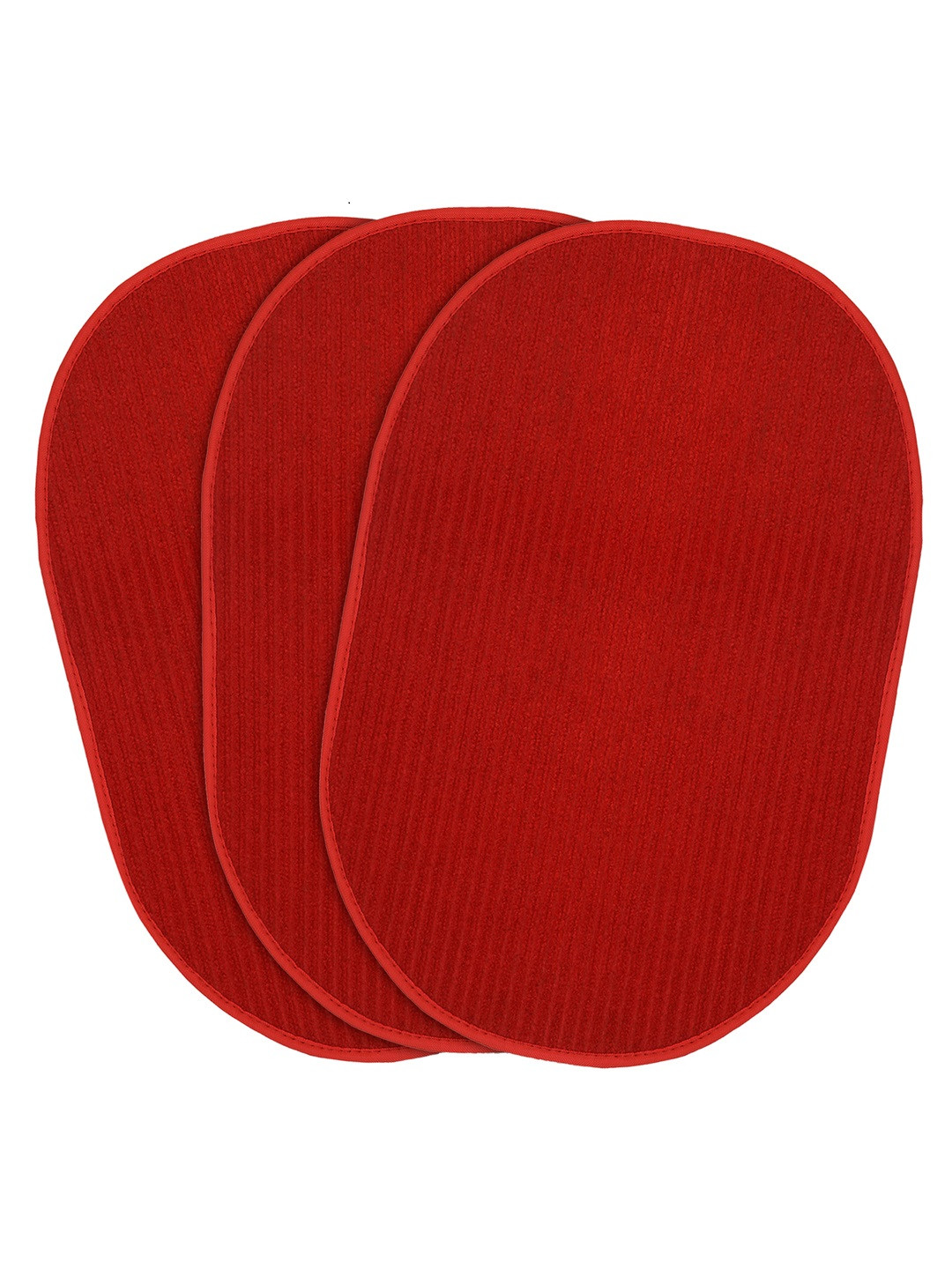 Kuber Industries Set Of 3 Red Solid Oval Anti-Skid Doormats