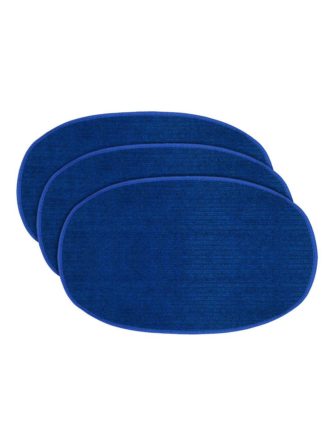 Kuber Industries Set Of 3 Blue Solid Oval Anti-Skid Doormats