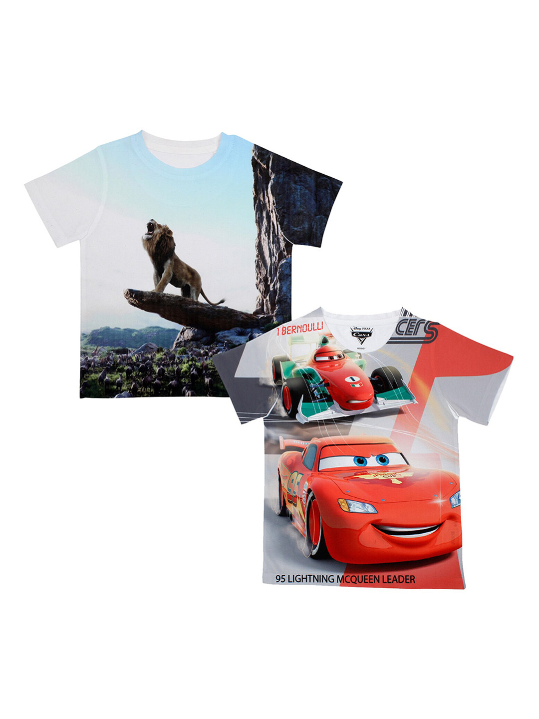 Disney by Wear Your Mind Boys White Cars Printed Round Neck T-shirt Pack of 2