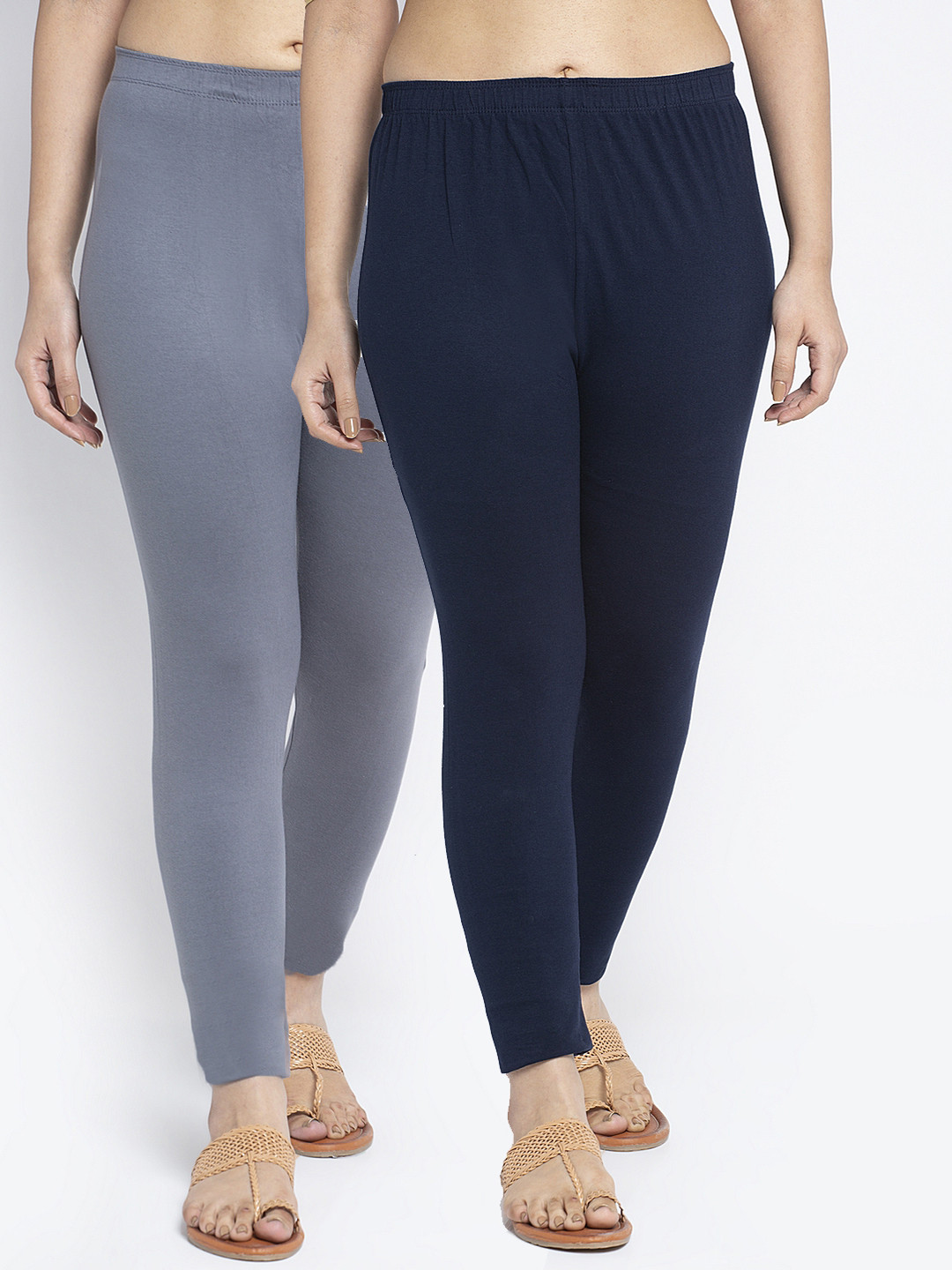 GRACIT Women Pack of 2 Modern Lycra Solid Ankle Length Leggings