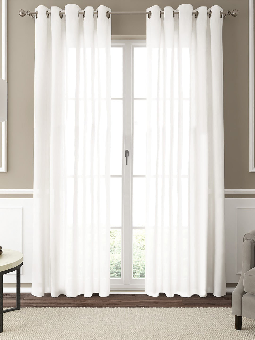 GM White Set of 2 Semi-Sheer Curtains