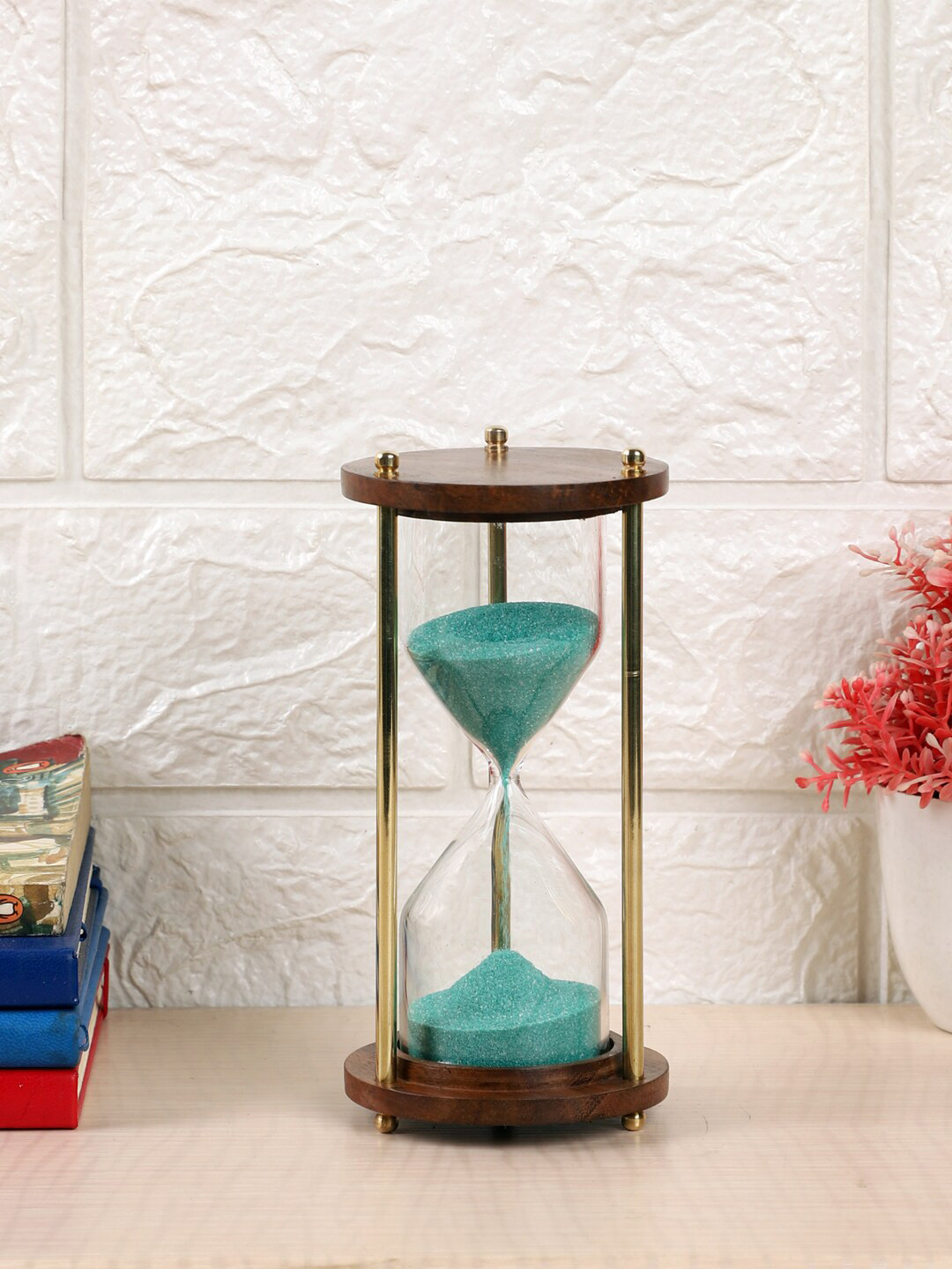 EXIM DECOR Sand Timer Brown Brass Natural Study Room Medium Showpiece - 5.5 Inches