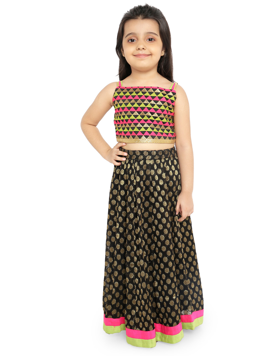 Twisha Girls Black & Gold-Toned Embroidered Top with Palazzos
