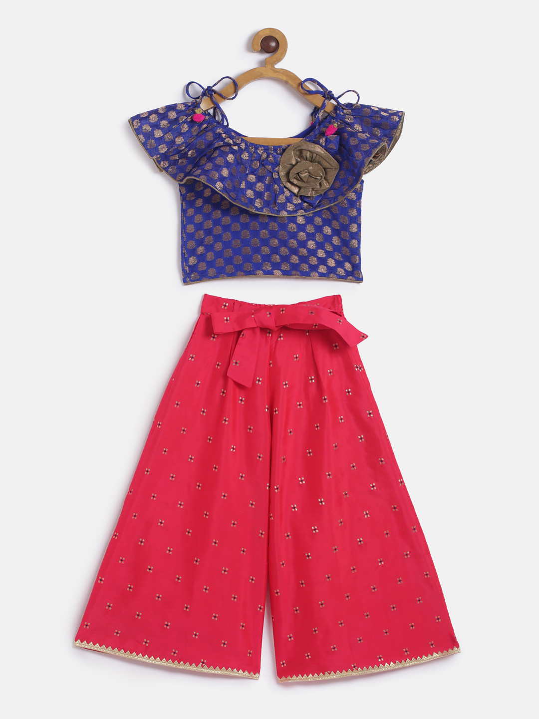 Twisha Girls Blue & Red Embellished Top with Palazzos