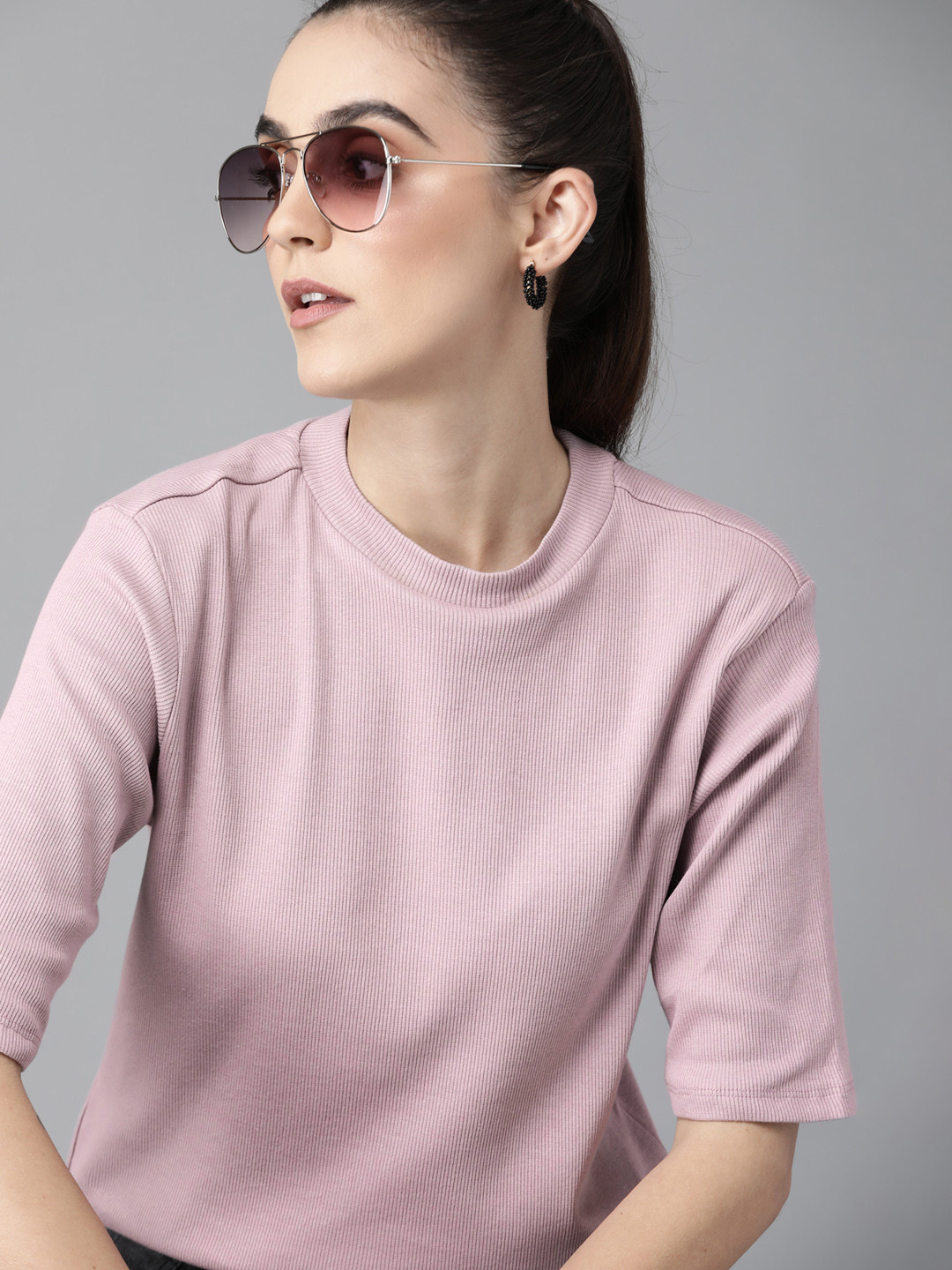 The Roadster Lifestyle Co Mauve Ribbed Top