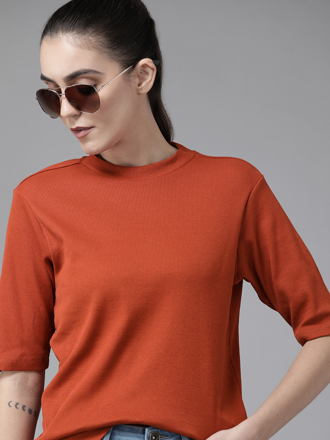 Roadster Women Rust Red Solid Top