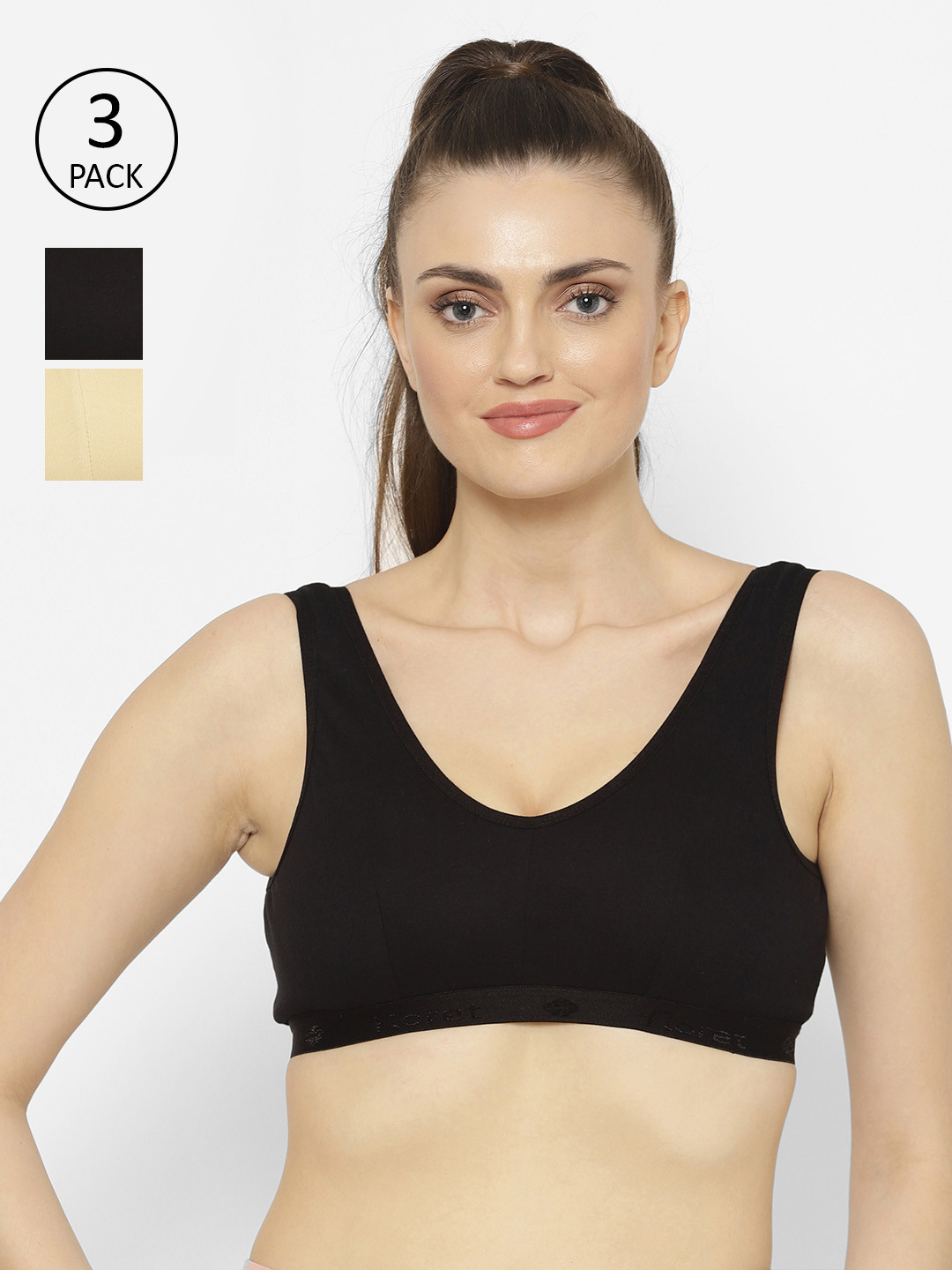 Floret Pack of 3 Non Padded Non-Wired Cotton Full Coverage Slip-On Workout Sports Bra