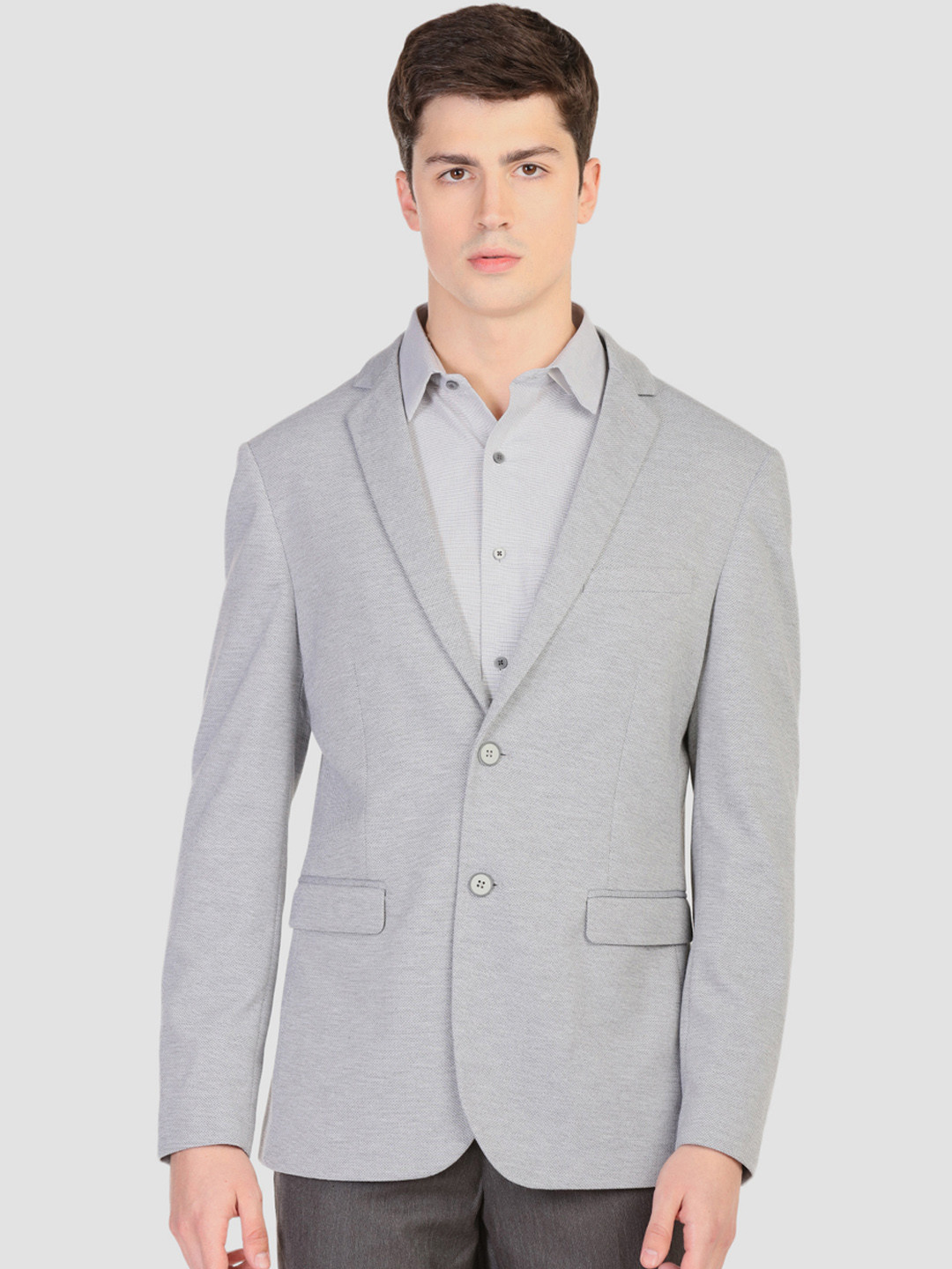 Arrow Sport Men Grey Solid Slim Fit Single Breasted Blazer