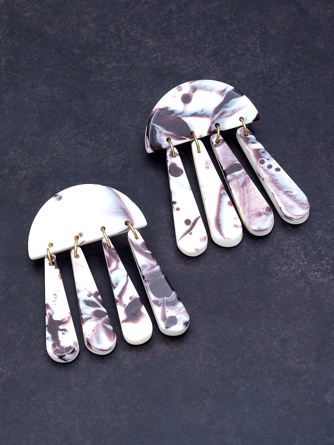 Golden Peacock White & Black Handcrafted Geometric Drop Earrings