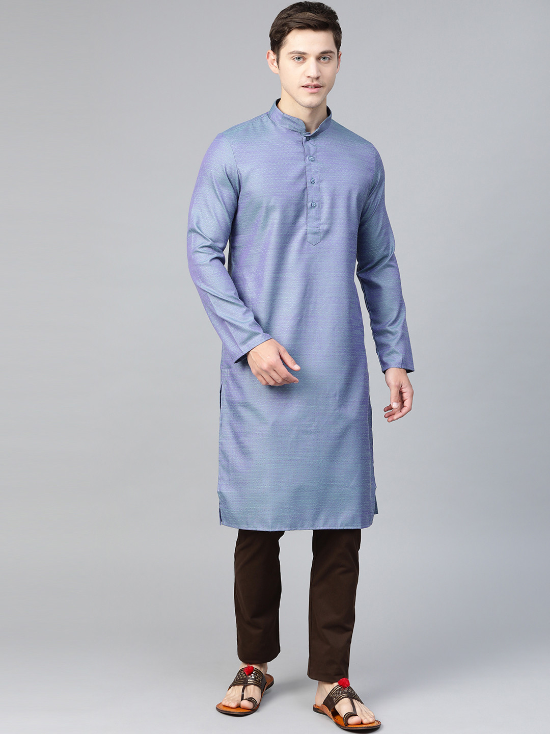 Manthan Men Blue Woven Design Dual Tone Straight Kurta
