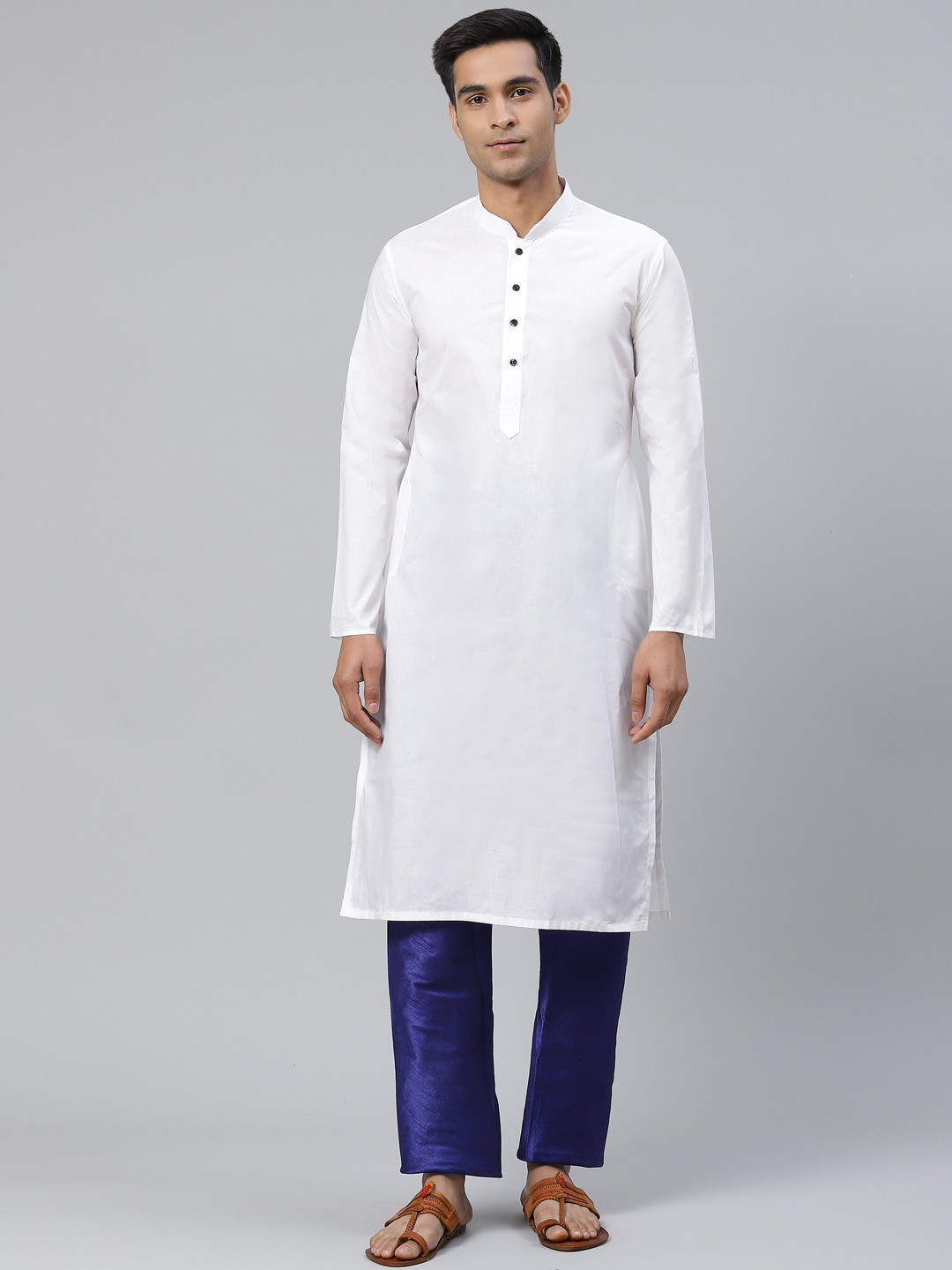 Manthan Men White Solid Straight Kurta