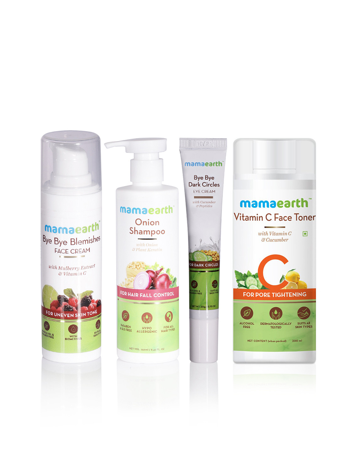 Mamaearth Unisex Set of Sustainable Shampoo, Face Cream, Eye Cream & Face Toner