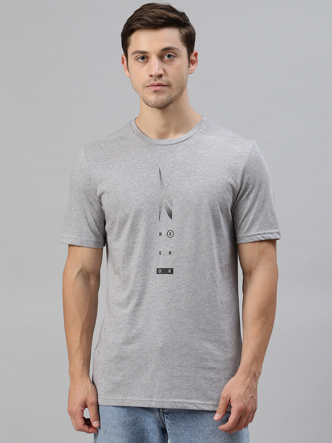 Reebok Men Grey Melange TS Speedwick Graphic T Q1 T-shirt