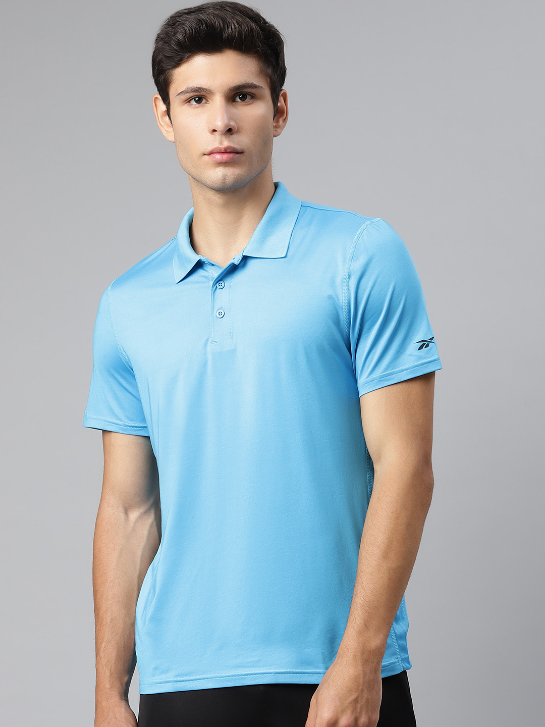 Reebok Men Blue Solid Wor Recycled Polo Training T-Shirt