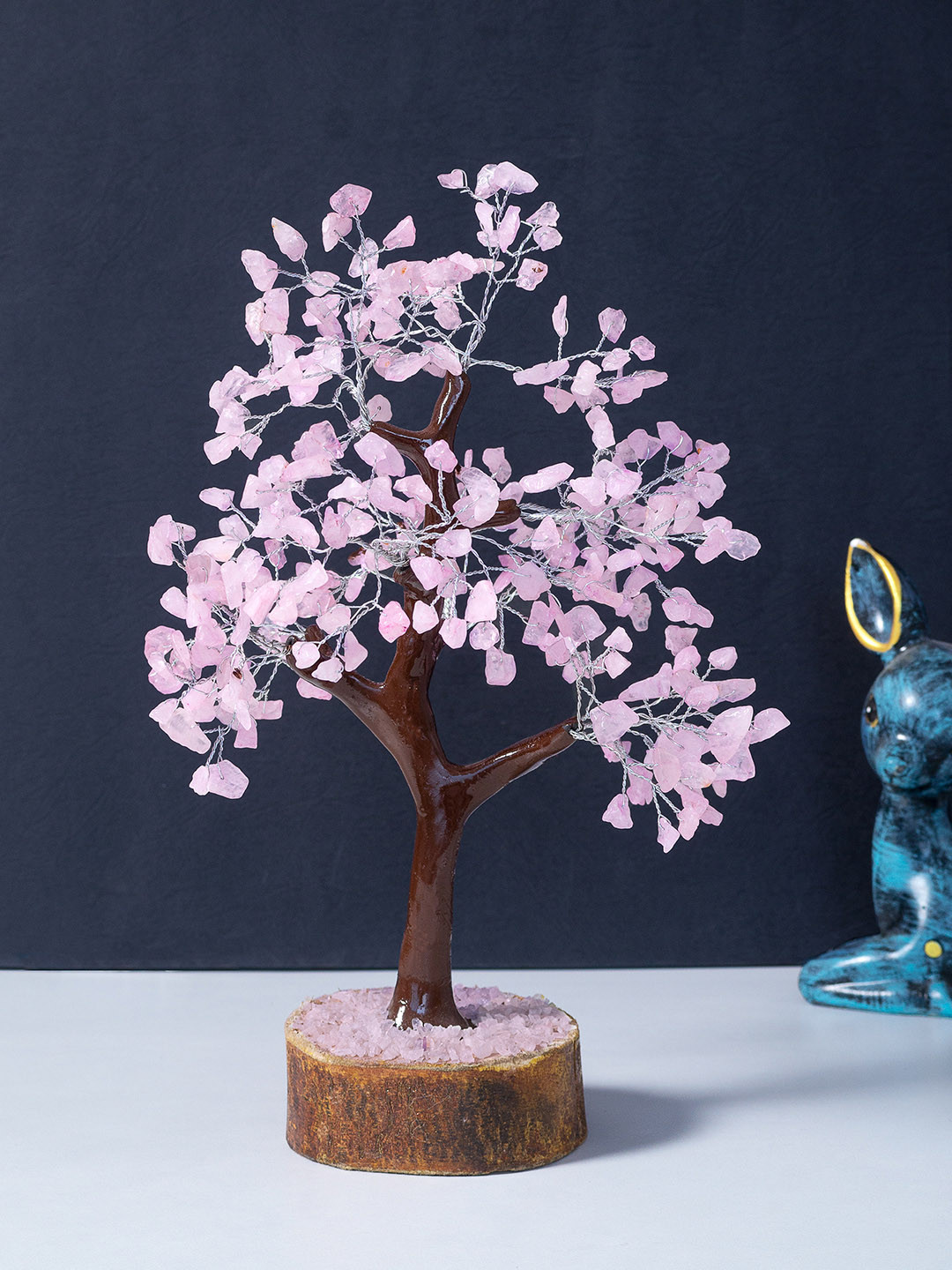 Golden Peacock Tree Pink Crystal Natural Living Room Hand-Crafted Medium Showpiece - 9.4 Inches