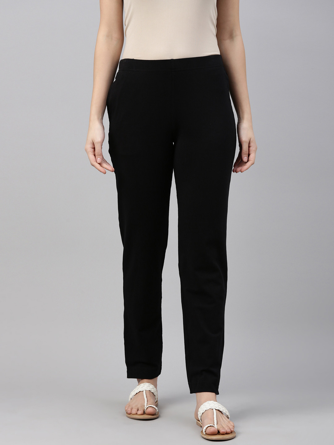 Go Colors Women Black Regular Fit Solid Regular Trousers