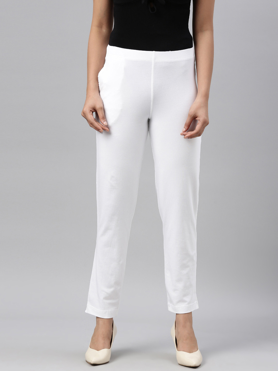 Go Colors Women White Regular Fit Solid Regular Trousers