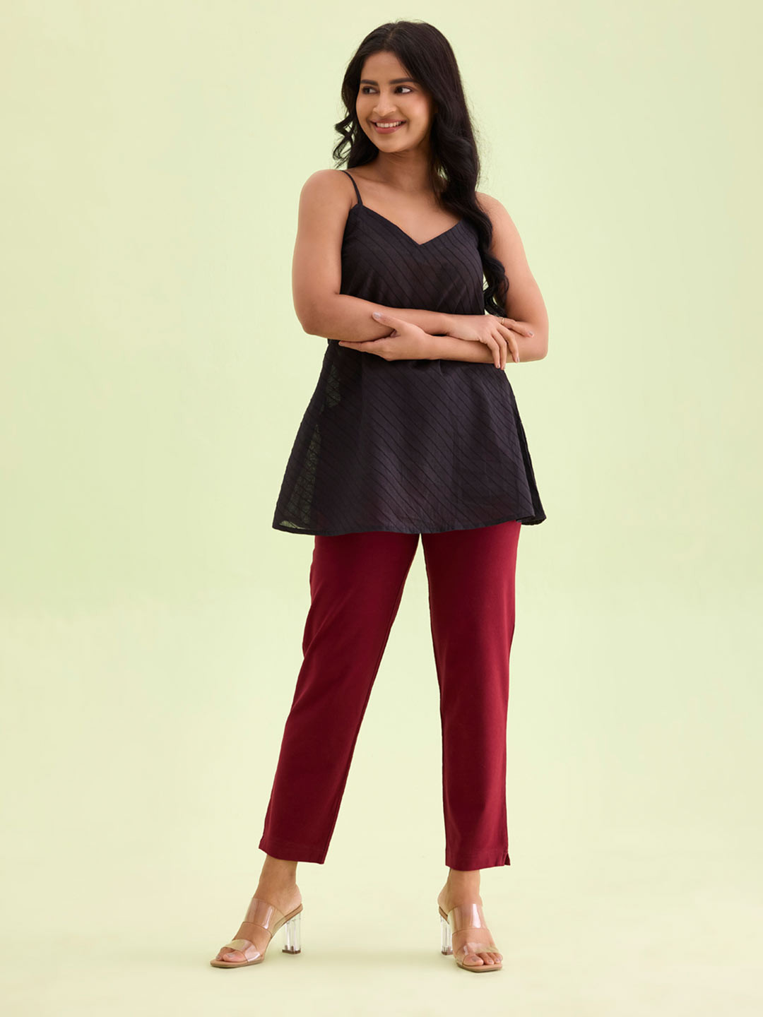 Go Colors Women Maroon Regular Fit Solid Regular Trousers