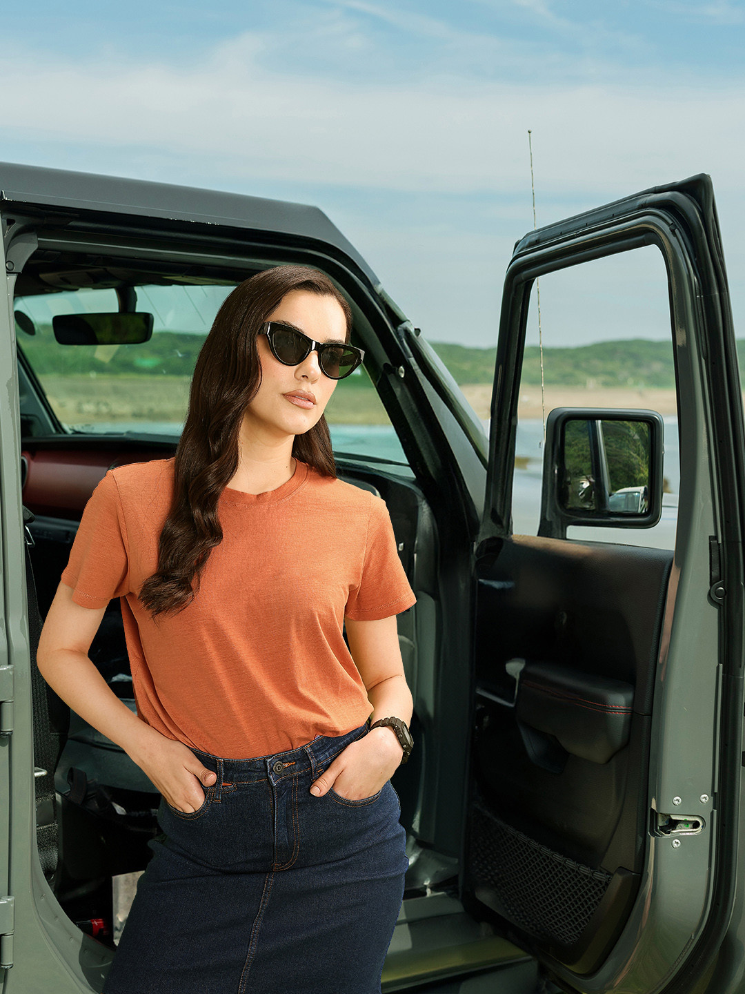 The Roadster Lifestyle Co Women Rust Orange Solid Round Neck Pure Cotton T-shirt
