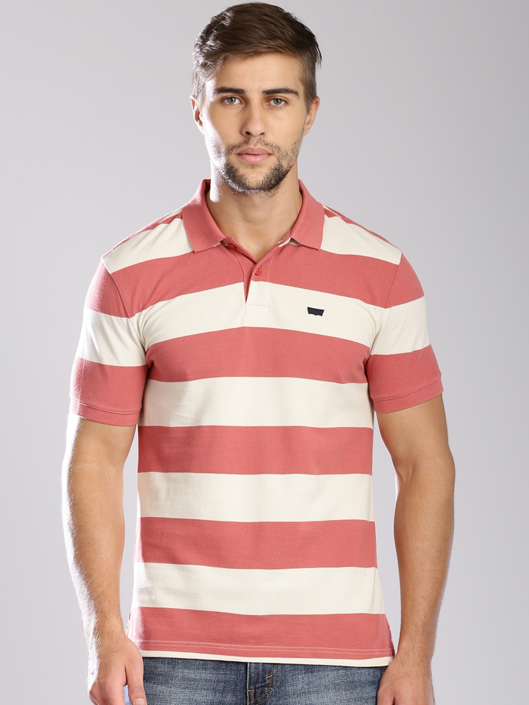 Buy Levis Dusky Pink Off White Striped Polo Pure Cotton T Shirt - Tshirts  for Men 1357454 | Myntra