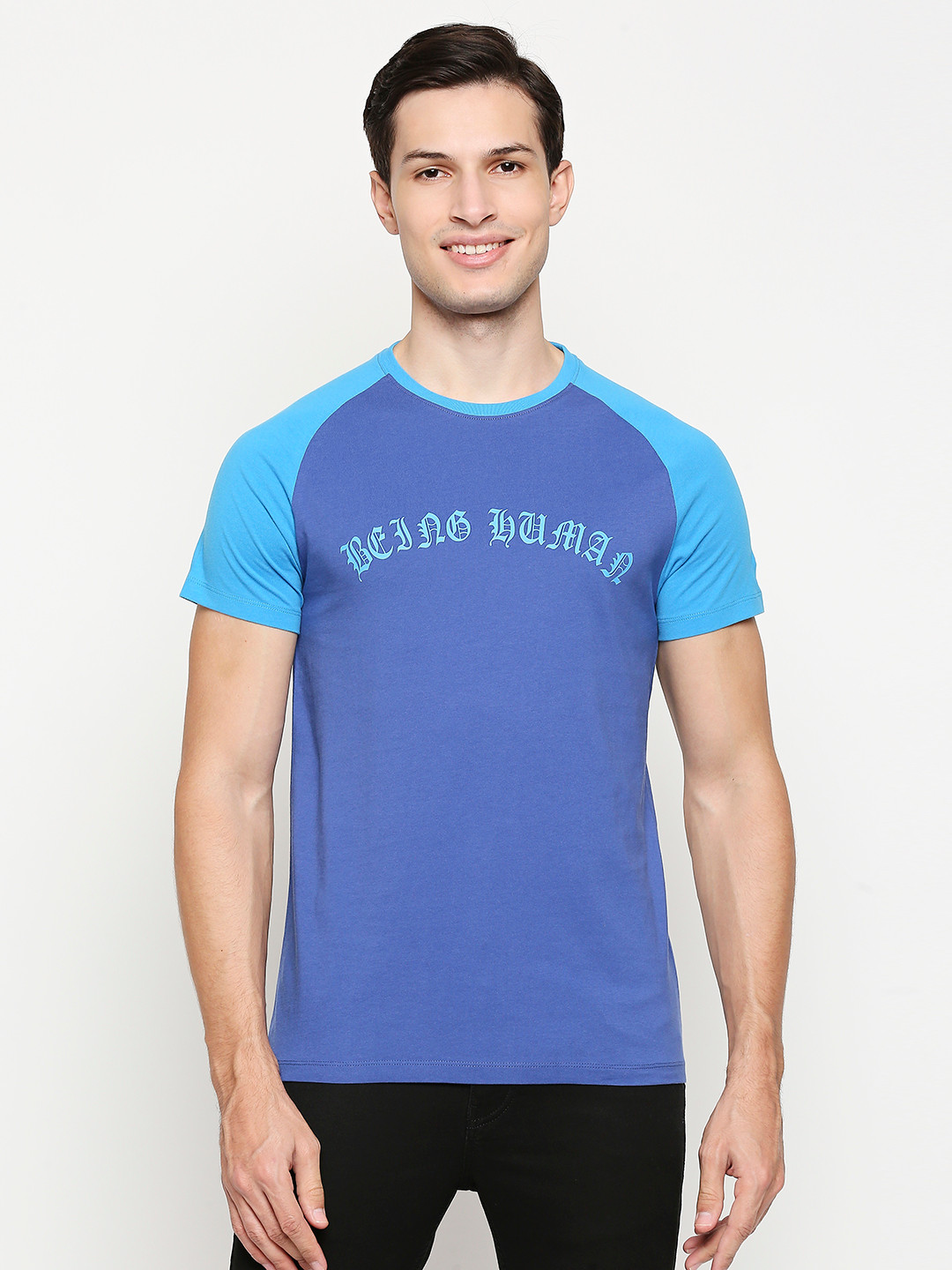 Being Human Men Blue Brand Logo Printed Pure Cotton T-shirt